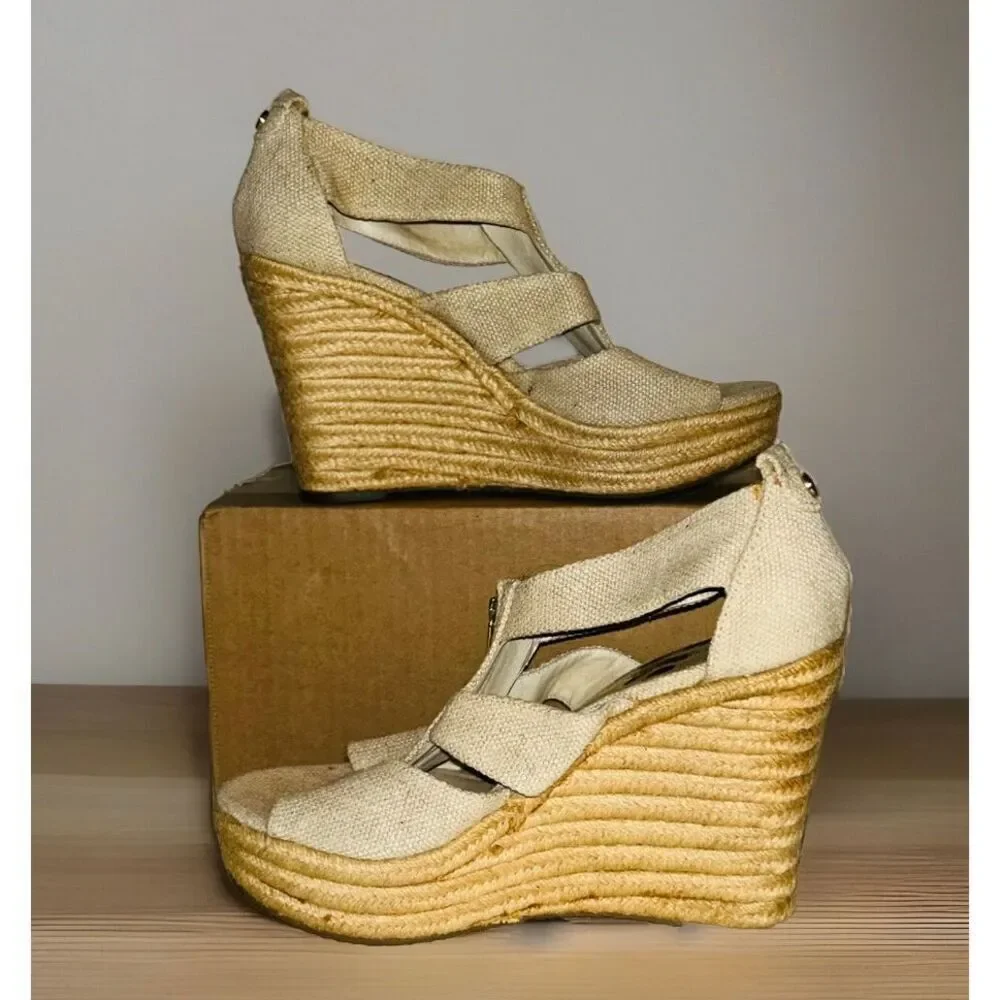 Michael Kors Womens Berkley Cream Wedge Espadrille Sandal Shoes Size 7 - Picture 1 of 6